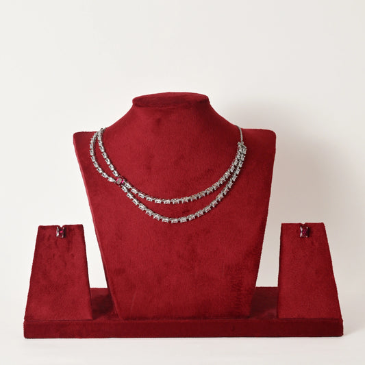 Taara 925 Designer Silver Necklace Set - Red