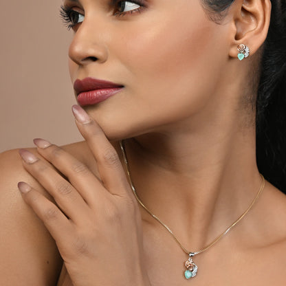 Firoza 925 Silver Designer Pendant & Earrings Set
