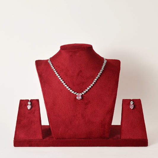 Noori 925 Designer Silver Necklace Set - Pink