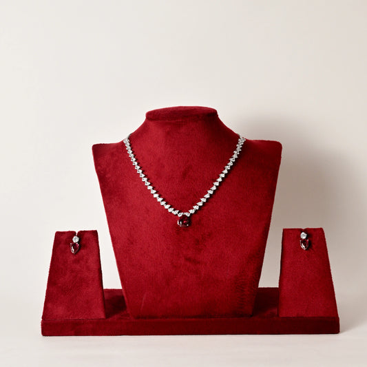 Noori 925 Designer Silver Necklace Set - Red
