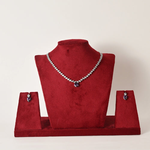 Noori 925 Designer Silver Necklace Set - Purple