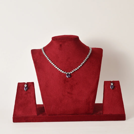 Noori 925 Designer Silver Necklace Set - Purple